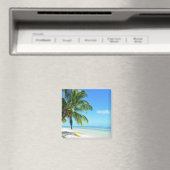 Gelber Kajak auf einem weißen Sandmagnet Magnet (In Situ (Geschirrspüler))