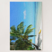 Gelber Kajak auf einem weißen Strand mit Palme Puzzle (Vertikal)