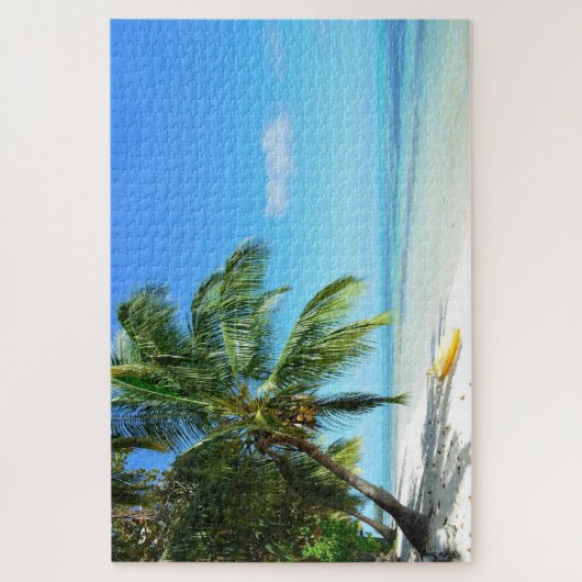 Gelber Kajak auf einem weißen Strand mit Palme Puzzle (Vertikal)
