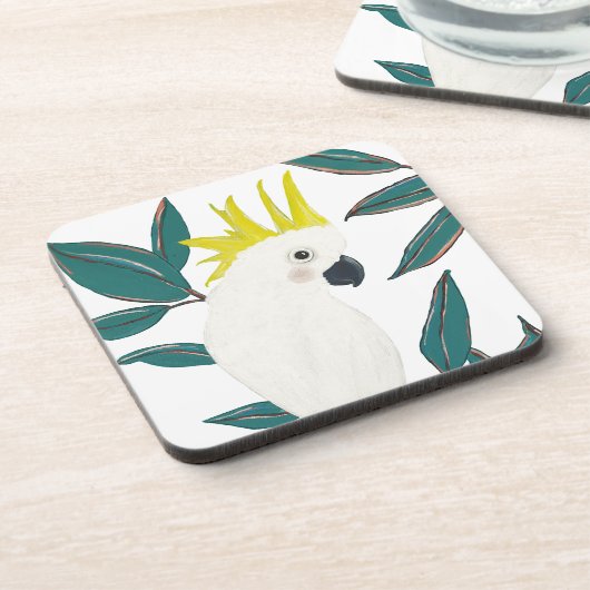 Gelber Kakadu-Untersetzer Getränkeuntersetzer (Linke Seite)