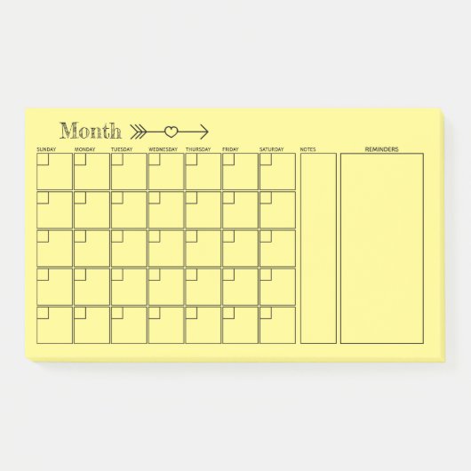 Gelber Kalender Monatsplaner Post-it Klebezettel (Vorderseite)