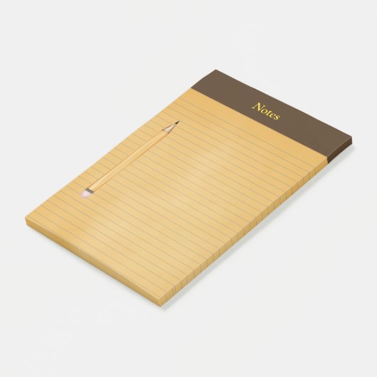 "Gelber Kanzleibogenblock" mit "Bleistift" Post-it Klebezettel (angewinkelt)