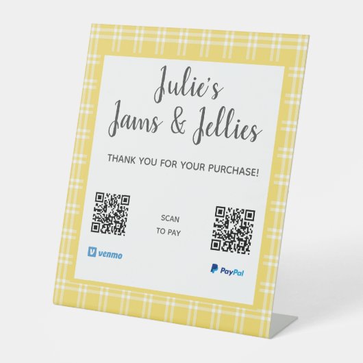 Gelber Karierter QR-Code Sockelschild (Vorderseite)