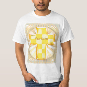 Gelber Karo Christliches Kreuz T-Shirt