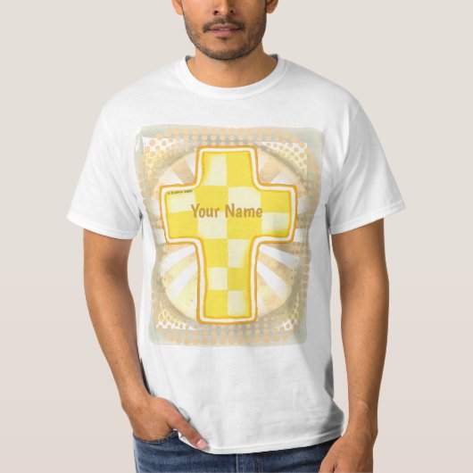 Gelber Karo Christliches Kreuz T-Shirt (Vorderseite)