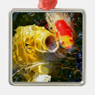 Gelber Karpfen Koi und Goldfische auf der Wasserob Ornament Aus Metall