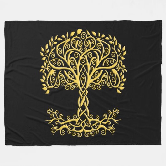 Gelber Keltenbaum Fleecedecke (Vorderseite (Horizontal))