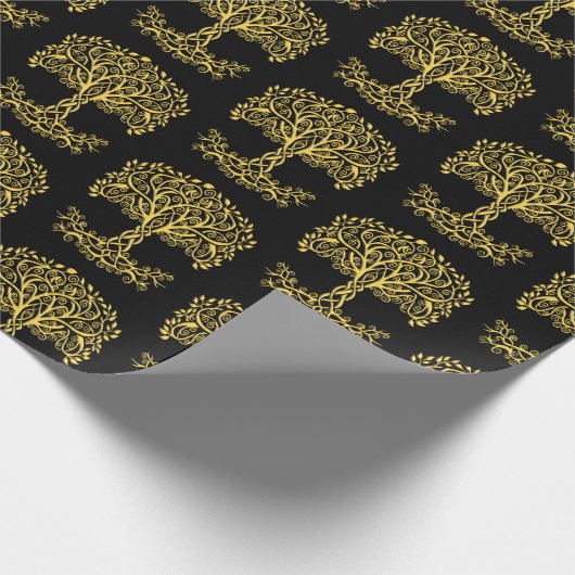 Gelber Keltenbaum Geschenkpapier (Ecke)