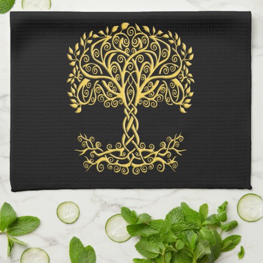 Gelber Keltenbaum Geschirrtuch (Gefaltet)