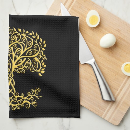 Gelber Keltenbaum Geschirrtuch (Viertel Falte)