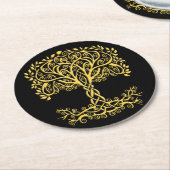 Gelber Keltenbaum Runder Pappuntersetzer (Angewinkelt)