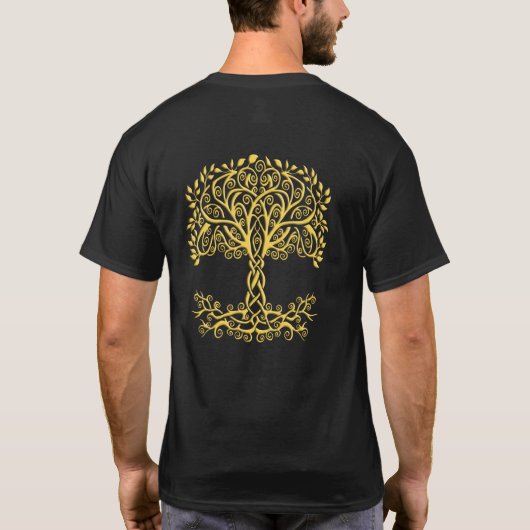 Gelber keltischer Baum des Lebens vor und zurück T-Shirt (Rückseite)