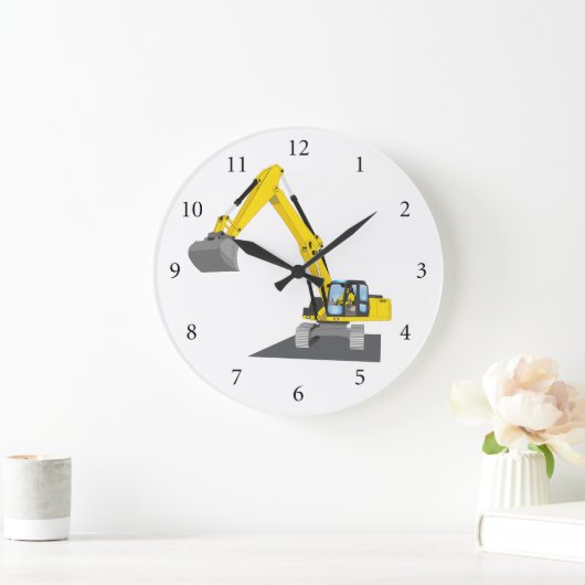 Gelber Kettenbagger Große Wanduhr (Zuhause)