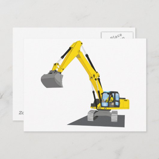 gelber Kettenbagger Postkarte (Vorne/Hinten)