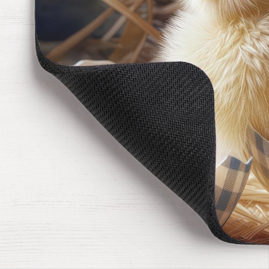 Gelber Kicherhahn von einem Gingham-Ei Mousepad (Ecke)