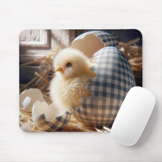 Gelber Kicherhahn von einem Gingham-Ei Mousepad (Mit Mouse)