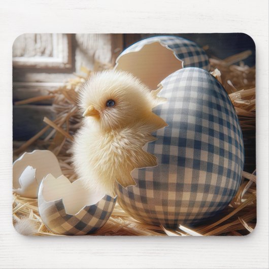Gelber Kicherhahn von einem Gingham-Ei Mousepad (Vorne)