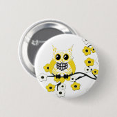 Gelber Kirschblüten-Eulen-Knopf Button (Vorne & Hinten)