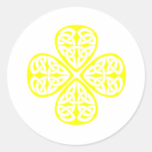 gelber Kleeblatt Celticknoten Runder Aufkleber