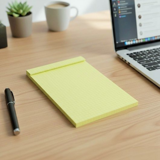 Gelber kleiner Notizblock mit Millimeterpapier (Ra
