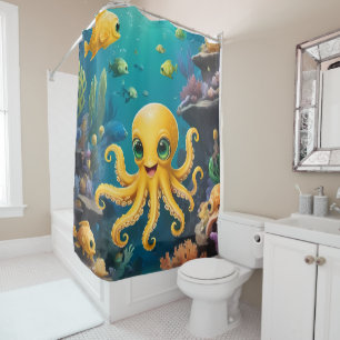 Gelber Kraken unter dem Meeresbadezimmer Duschvorhang