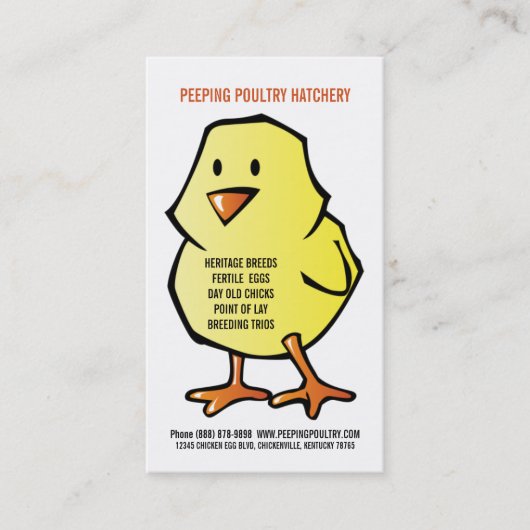 Gelber Küken-Huhn-Brutplatz Visitenkarte (Vorderseite)