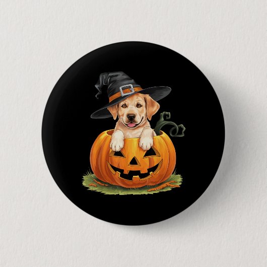 Gelber Labrado-Hund Halloween-Kürbis Button (Vorderseite)