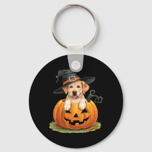 Gelber Labrado-Hund Halloween-Kürbis Schlüsselanhänger