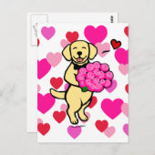 Gelber Labrador-Cartoon mit Rose Postkarte (Vorne/Hinten)