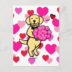 Gelber Labrador-Cartoon mit Rose Postkarte