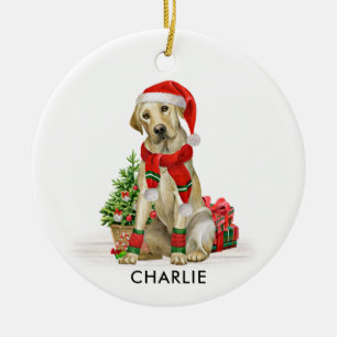 Gelber Labrador-Hund Festive Santa Weihnachten Keramik Ornament