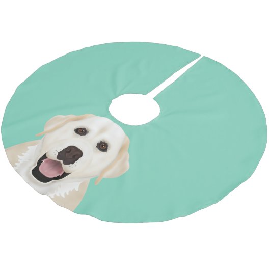 gelber Labrador-Retriever-Cartoon Polyester Weihnachtsbaumdecke (Schrägansicht)