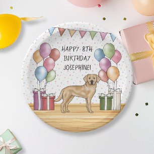 Gelber Labrador Retriever Hund Farbiger Geburtstag Pappteller