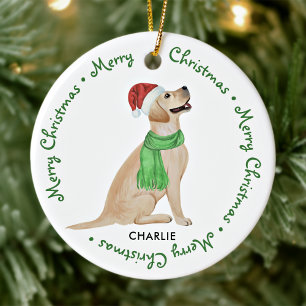 Gelber Labrador Retriever Hund Frohe Weihnachten Keramik Ornament