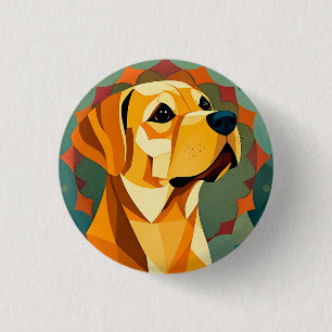Gelber Labrador Retriever Hund Geometrische Kunst Button
