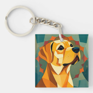 Gelber Labrador Retriever Hund Geometrische Kunst Schlüsselanhänger