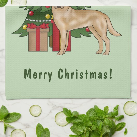 Gelber Labrador Retriever Hund mit Weihnachtsbaum Geschirrtuch (Gefaltet)