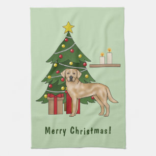 Gelber Labrador Retriever Hund mit Weihnachtsbaum Geschirrtuch
