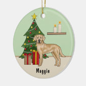 Gelber Labrador Retriever Hund mit Weihnachtsbaum Keramik Ornament (Links)