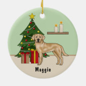 Gelber Labrador Retriever Hund mit Weihnachtsbaum Keramik Ornament (Hinten)