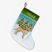 Gelber Labrador Retriever Snow Forest Individuelle Kleiner Weihnachtsstrumpf (Vorderansicht (hängend))