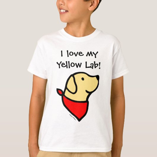 Gelber Labrador- u. Schal-Cartoon T-Shirt (Vorderseite)
