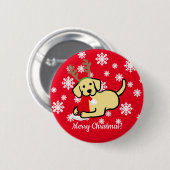 Gelber Labrador- und Sankt-WeihnachtsCartoon Button (Vorne & Hinten)