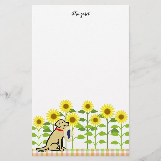 Gelber Labrador- und Sonnenblume-Sommer Briefpapier (Vorderseite)