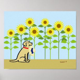 Gelber Labrador- und Sonnenblume-Sommer Poster