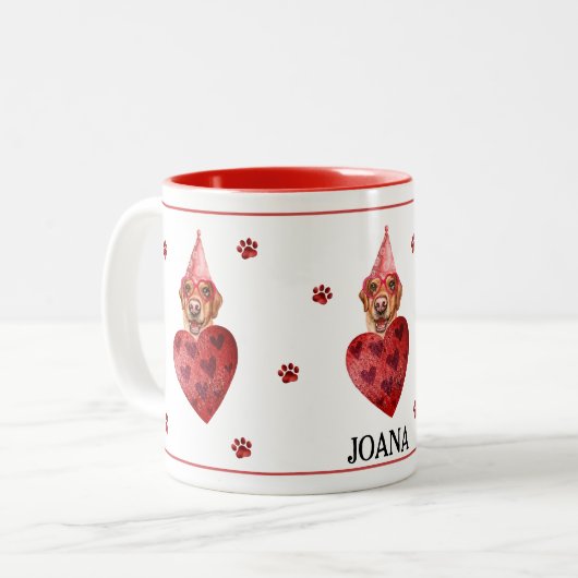 Gelber Labrador Valentinstag Zweifarbige Tasse (Vorderseite Links)