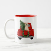 Gelber Labrador Weihnachtswagen Zweifarbige Tasse (Links)