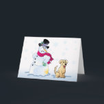 gelber Labrador Welpe und Snowman Feiertagskarte<br><div class="desc">Frohe Feiertage von Cleverpup</div>
