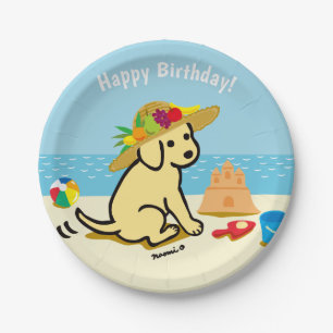 Gelber Labrador-Welpen-Strohhut-Geburtstag Pappteller