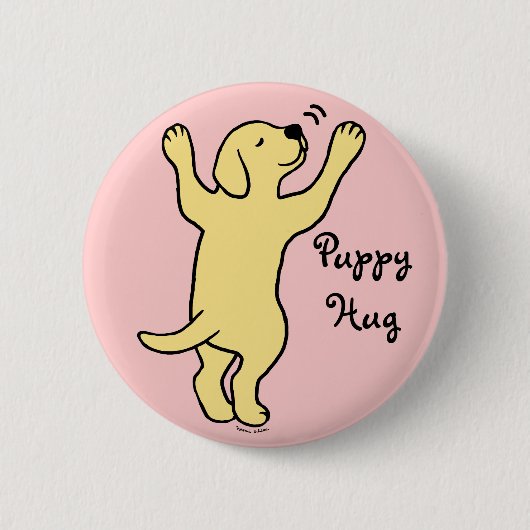 Gelber Labrador-Welpen-Umarmungs-Cartoon Button (Vorderseite)